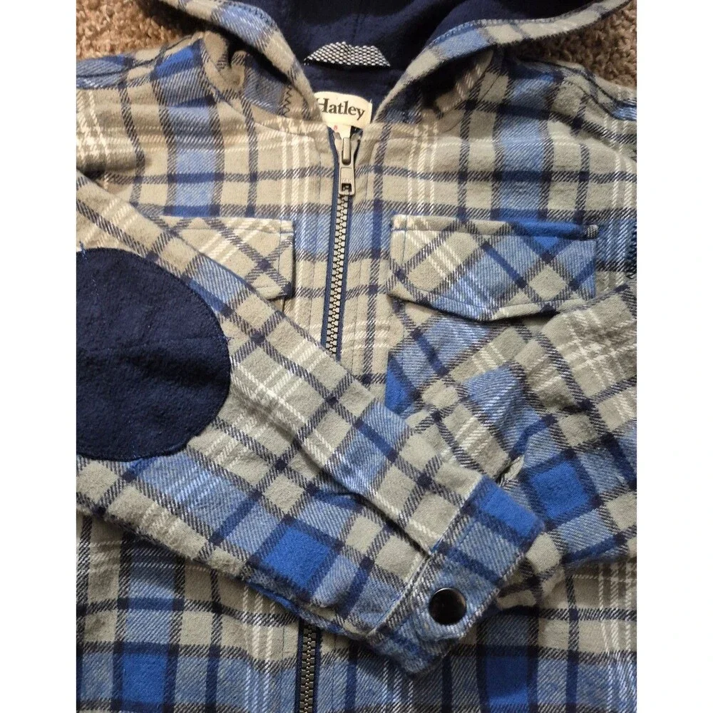 Hatley Boys  Plaid Lined Cotton Flannel Hooded Jacket size 5